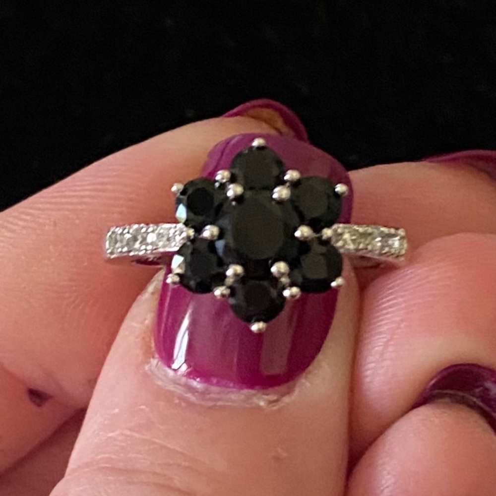 STAMPED S925 BLACK SAPPHIRE/CZs RING - Picture 10 of 10